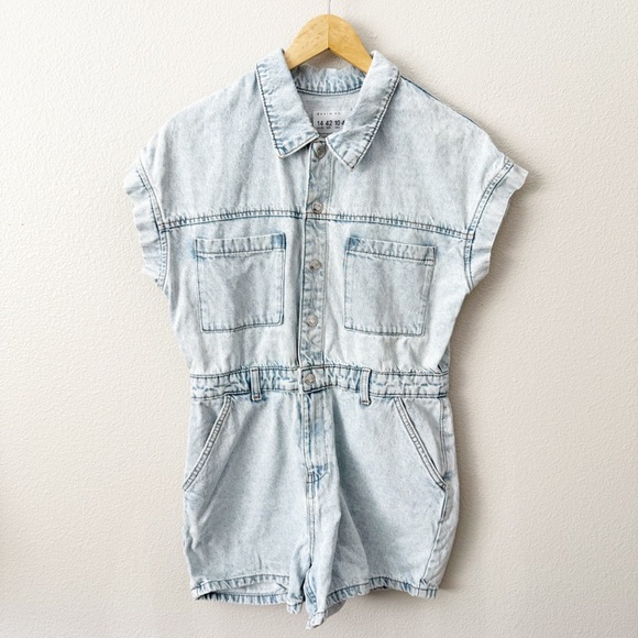 PRIMARK DENIM CO | Light Wash Romper Blue Denim Jean Utility Snap | Size 10 - Picture 1 of 6